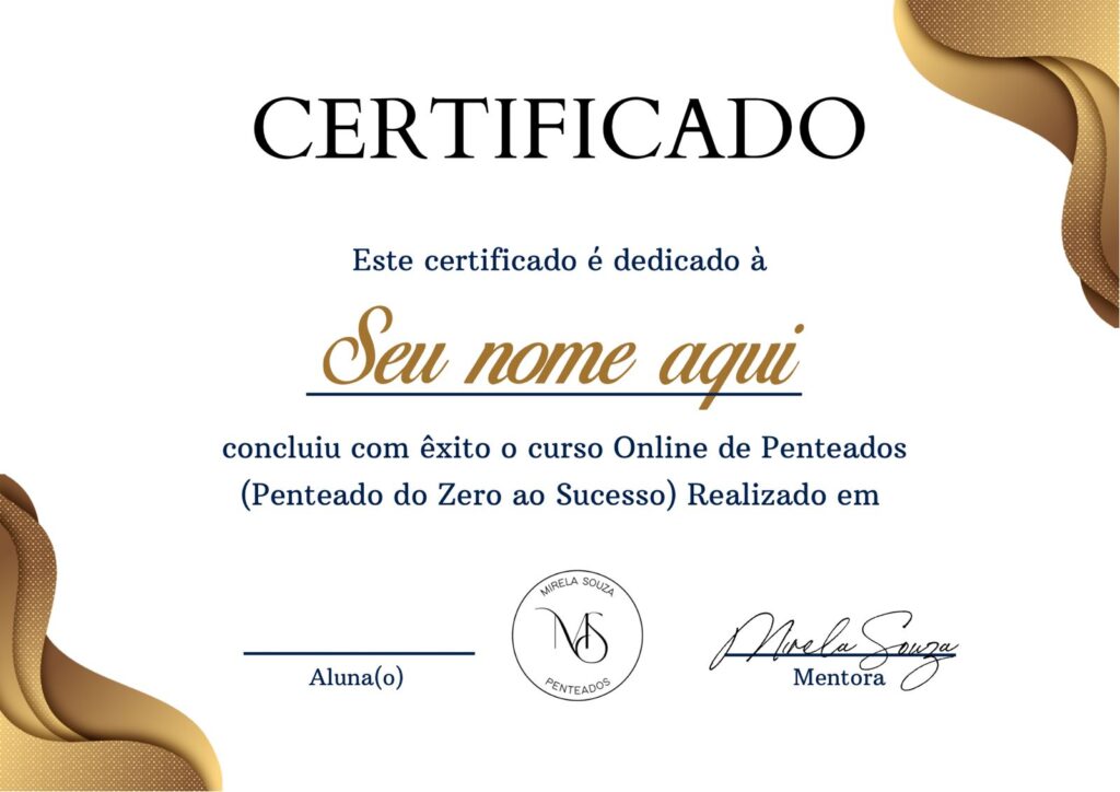 certificado do curso penteados do zero ao sucesso